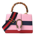 Moon Calfskin Web Medium Dionysus Bamboo Top Handle Bag Sugar Pink Blue Agata Hibiscus Red