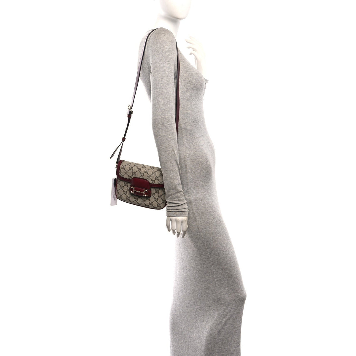 GG Supreme Monogram Web Mini Horsebit 1955 Shoulder Bag Beige Burgundy