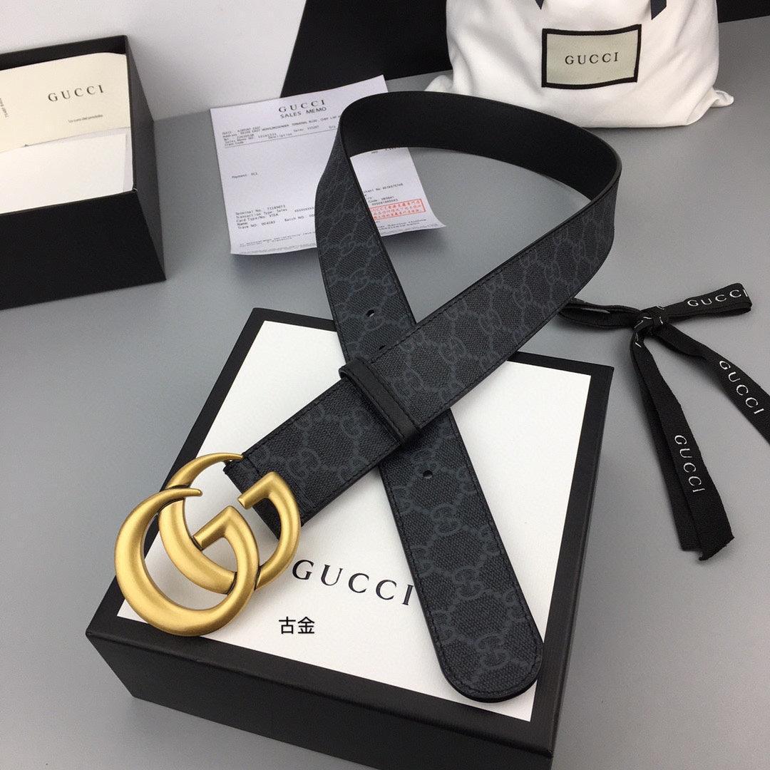 GUCCI Embellished coated-canvas and leather belt 'Black'