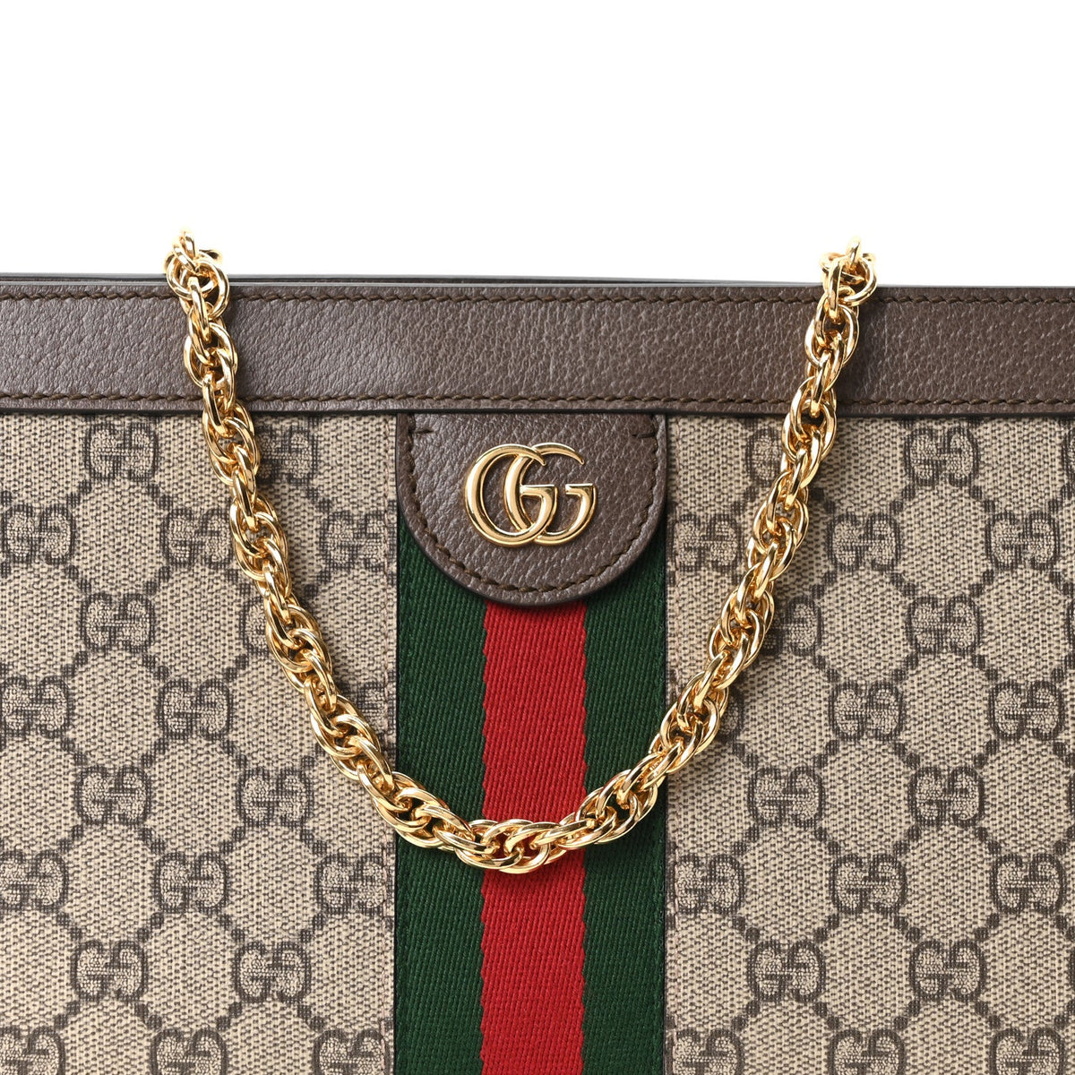 GG Supreme Monogram Web Small Ophidia Chain Shoulder Bag Brown