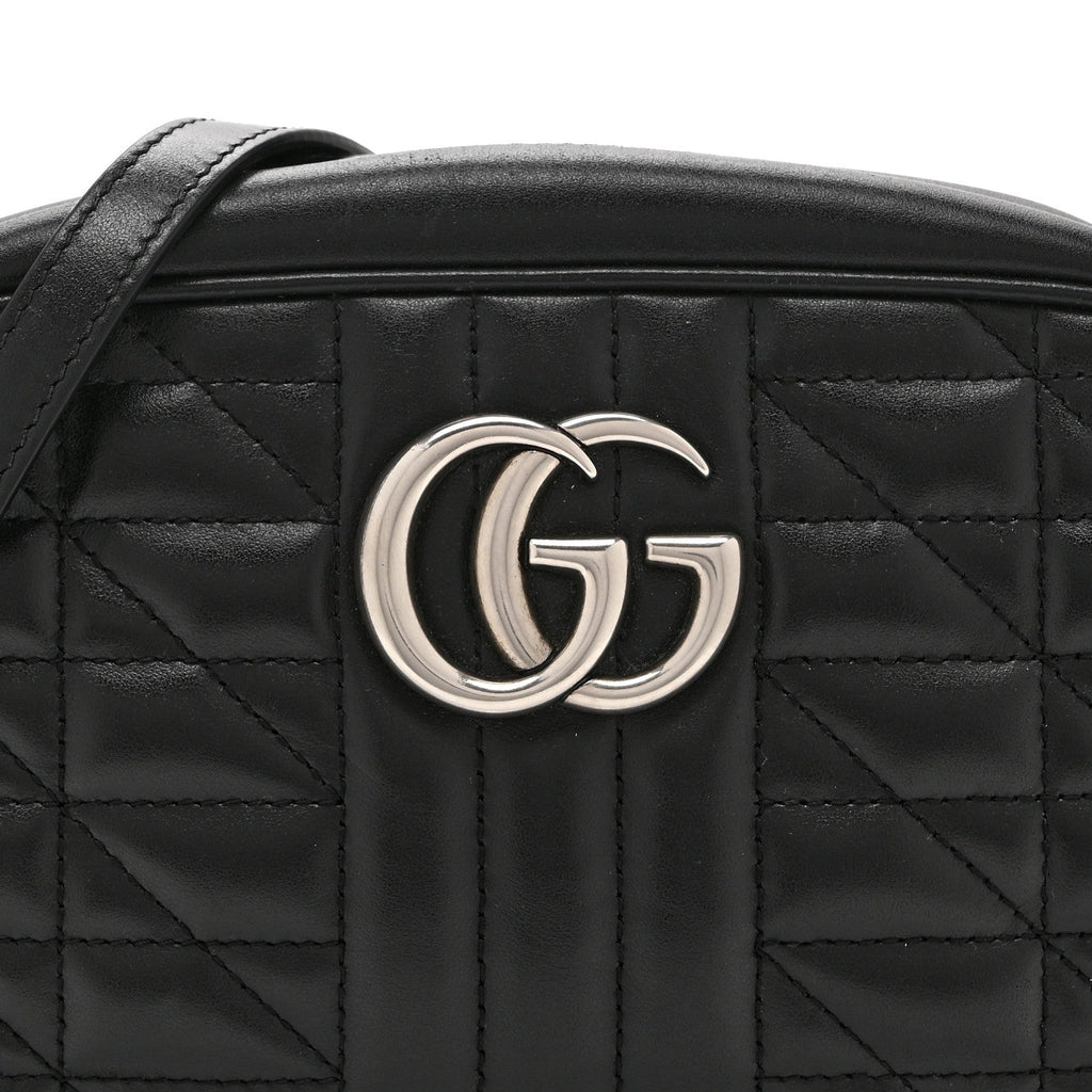 Calfskin Matelasse Aria Small GG Marmont Chain Shoulder Bag Black