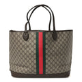 GG Supreme Monogram Textured Dollar Calfskin Web Large Ophidia Tote Beige Ebony New Acero