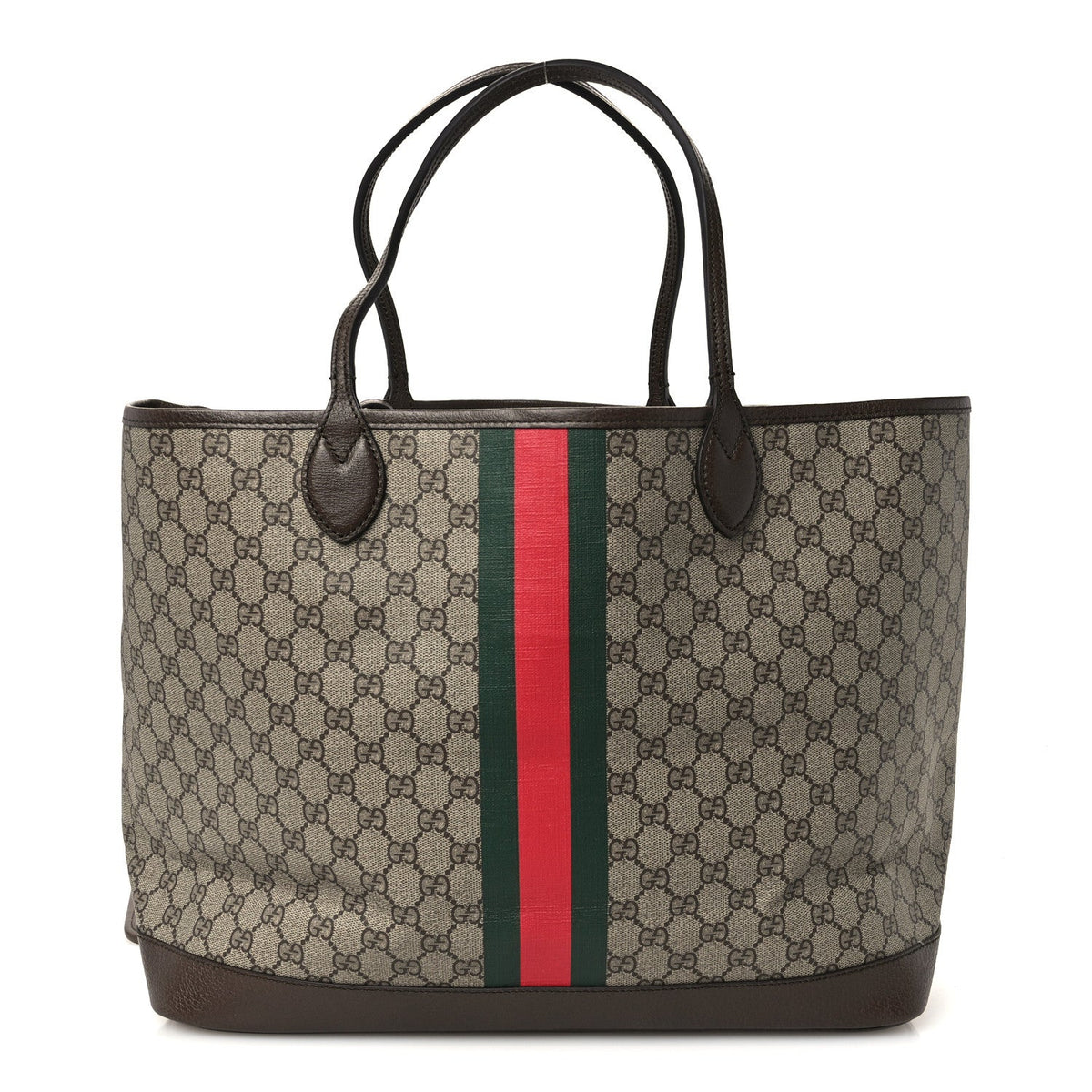 GG Supreme Monogram Textured Dollar Calfskin Web Large Ophidia Tote Beige Ebony New Acero