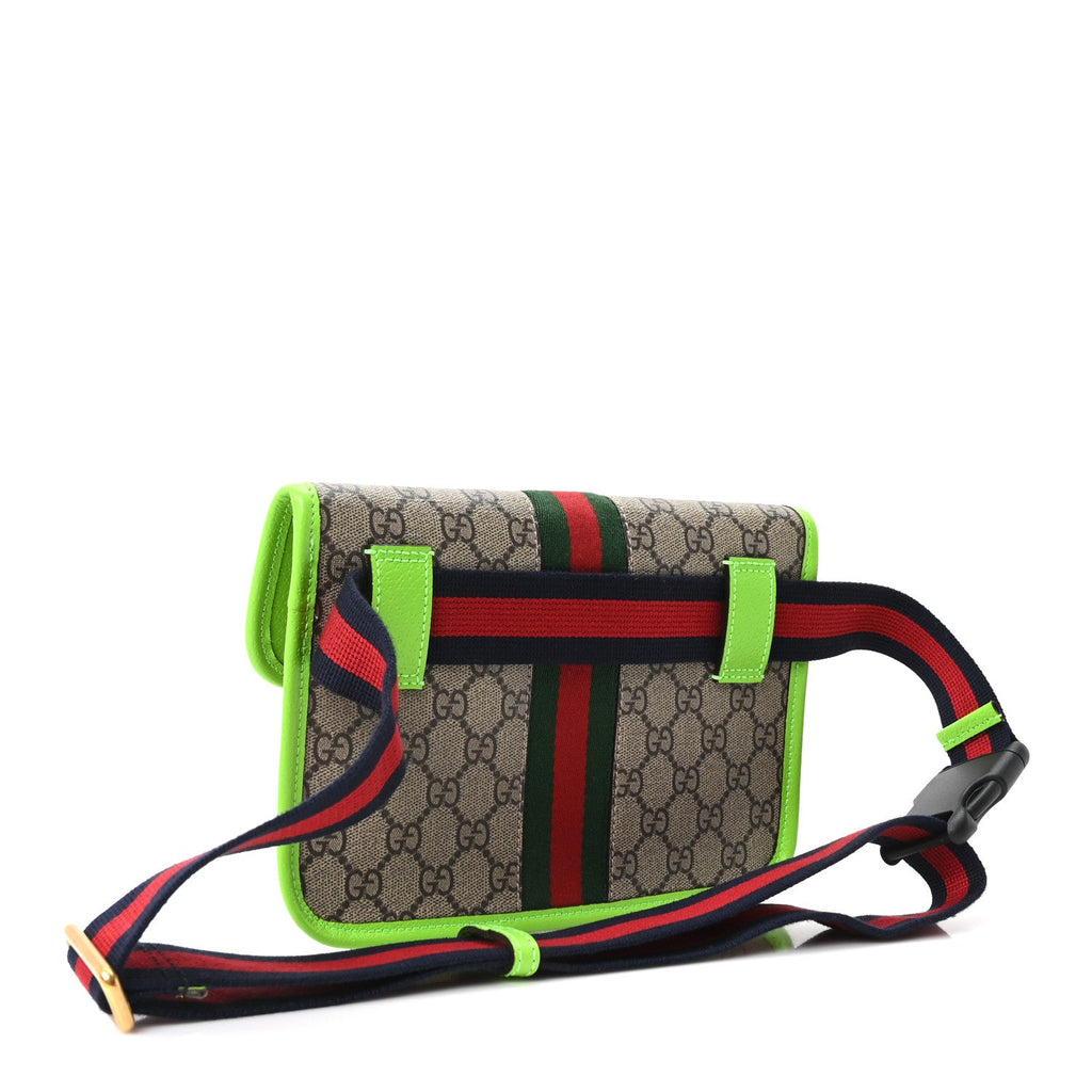 GG Supreme Monogram Web Small Ophidia Belt Bag Beige Ebony Electric Green