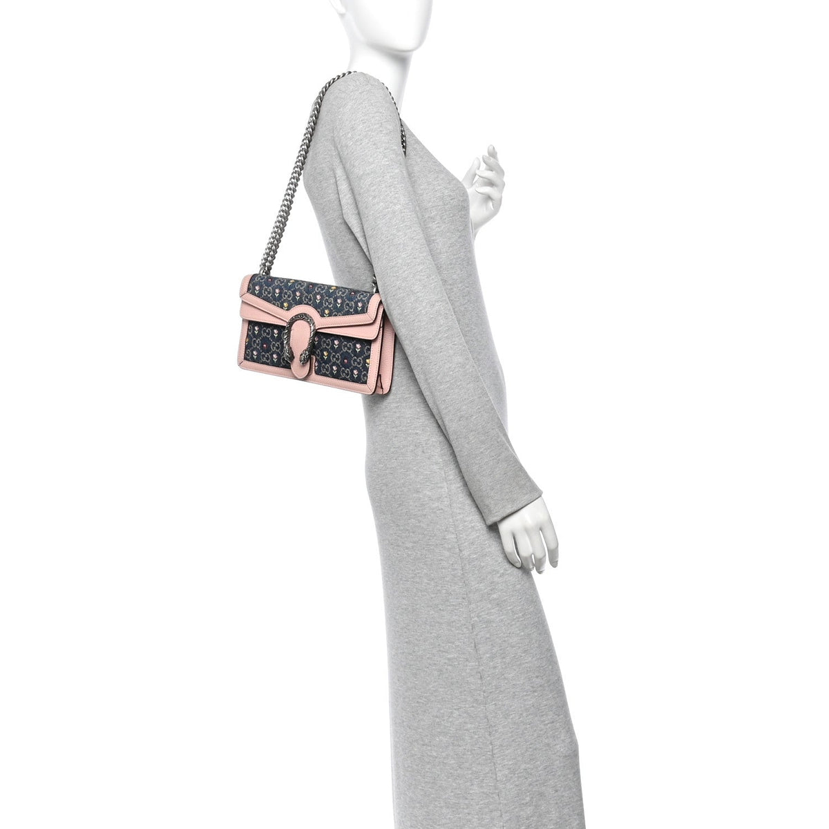 New Denim Dollar Calfskin Floral GG Monogram Small Dionysus Shoulder Bag Blue Tea Multicolor Powder Pink