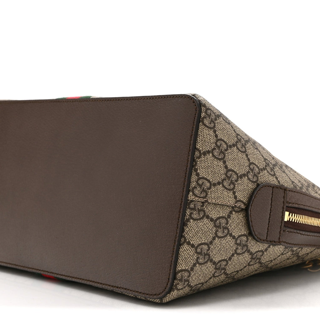 GG Supreme Monogram Web Medium Ophidia Top Handle Dome Bag Brown