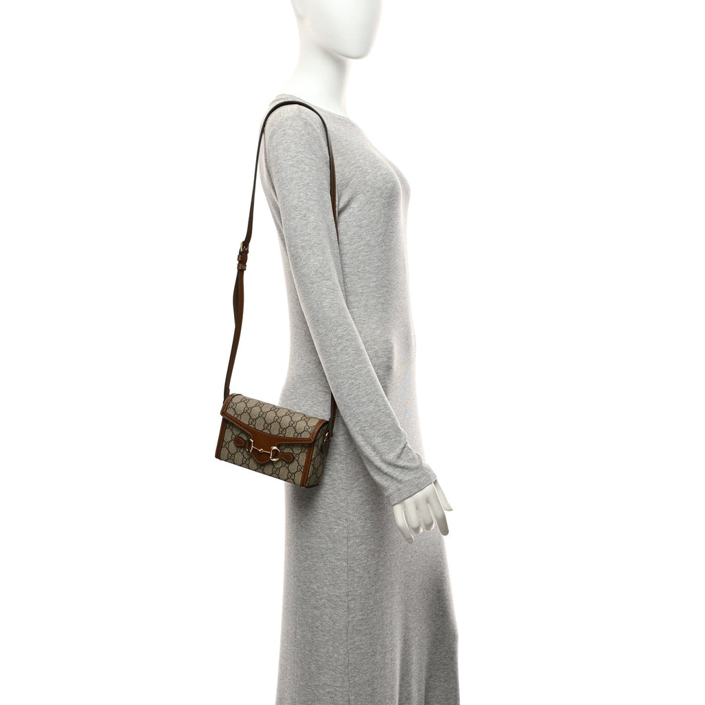 GG Supreme Monogram Mini Horsebit 1955 Shoulder Bag Beige Brown Sugar