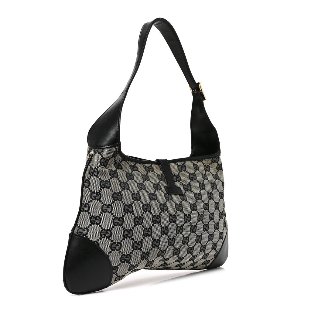 Monogram Lobster Clasp Jackie O Hobo Beige Black