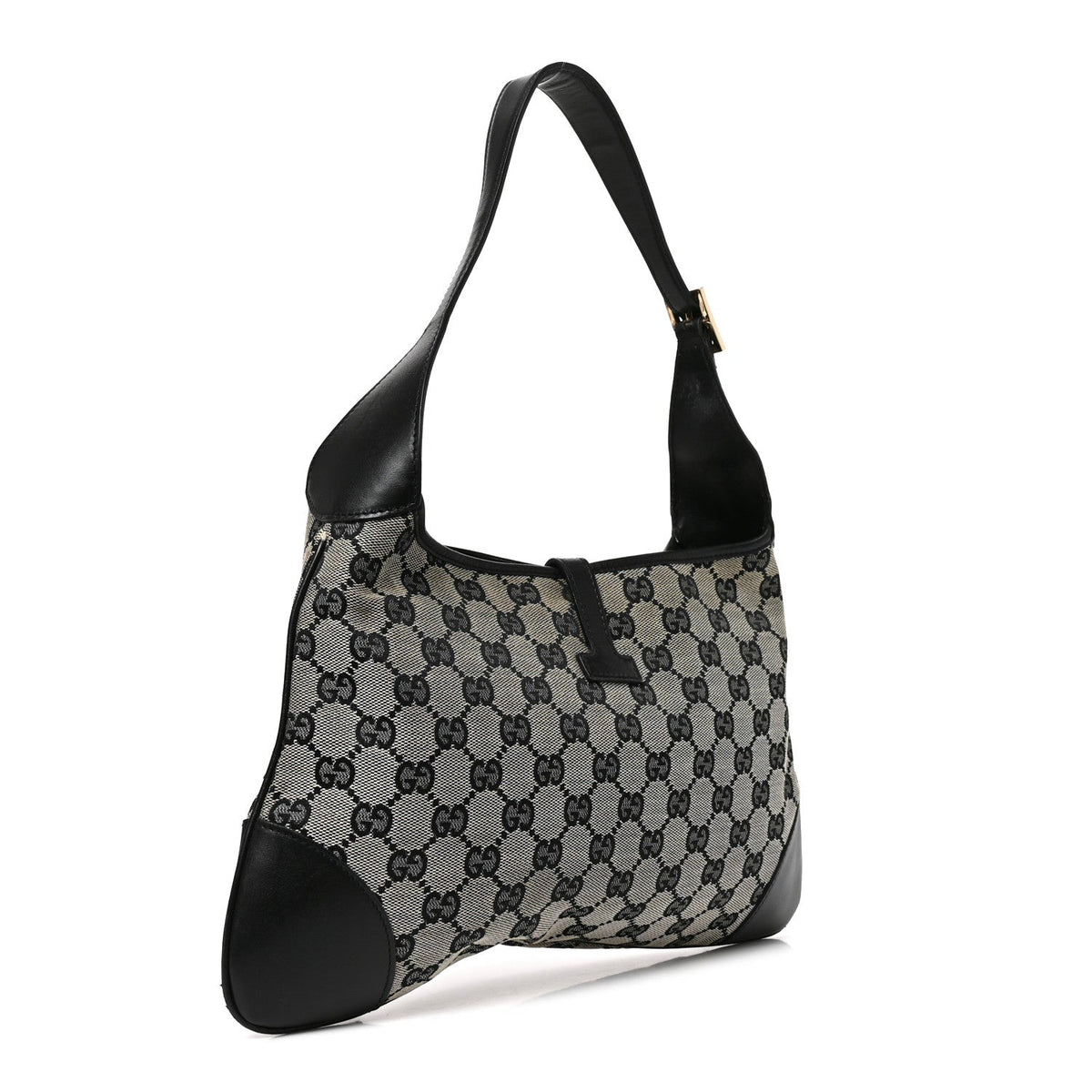 Monogram Lobster Clasp Jackie O Hobo Beige Black