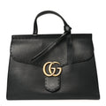 Calfskin Medium GG Marmont Top Handle Bag Black