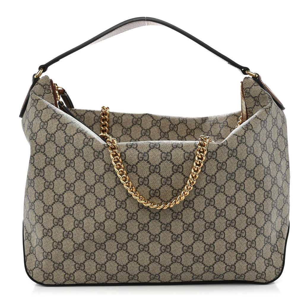 GG Supreme Monogram Large Linea A Hobo Light Brown