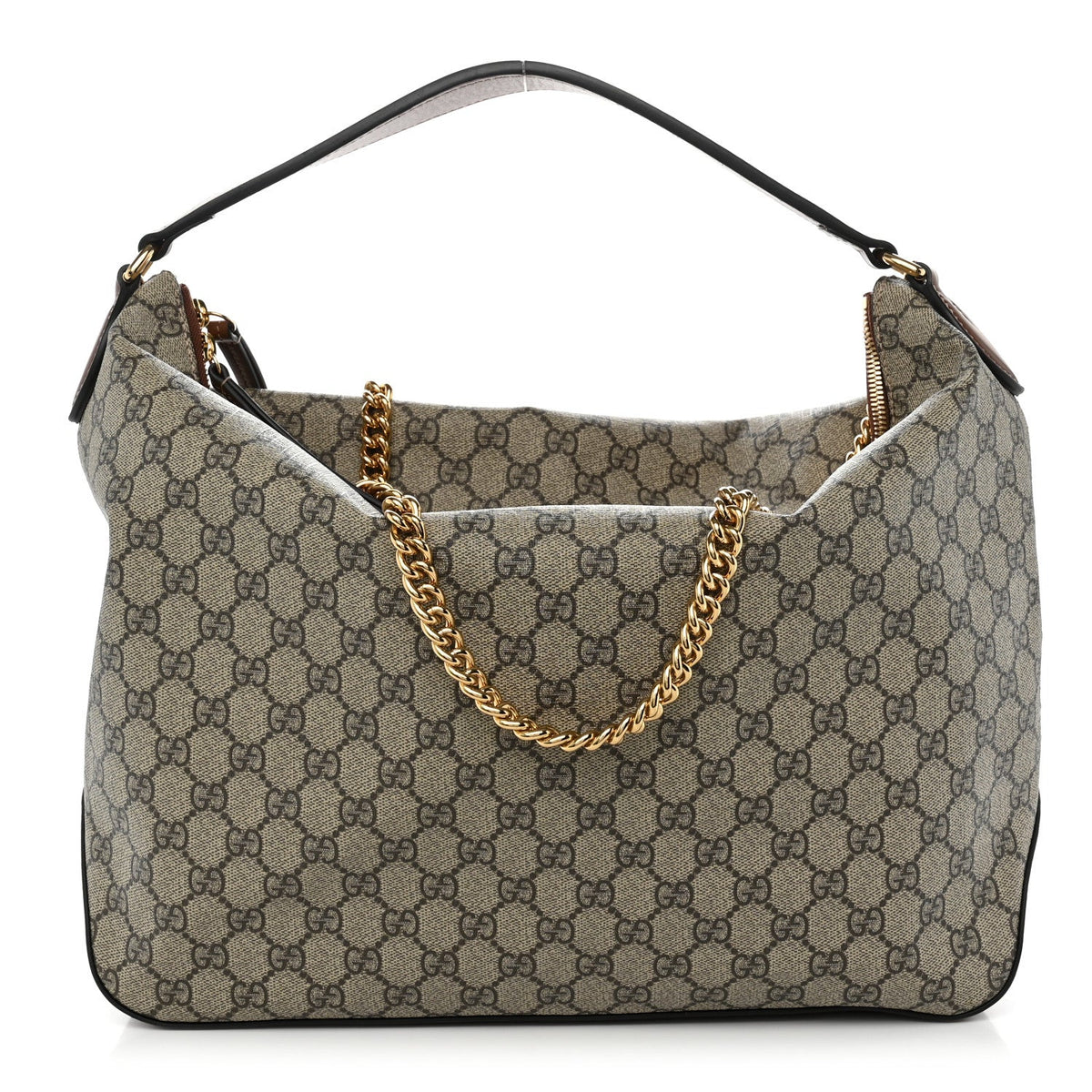 GG Supreme Monogram Large Linea A Hobo Light Brown
