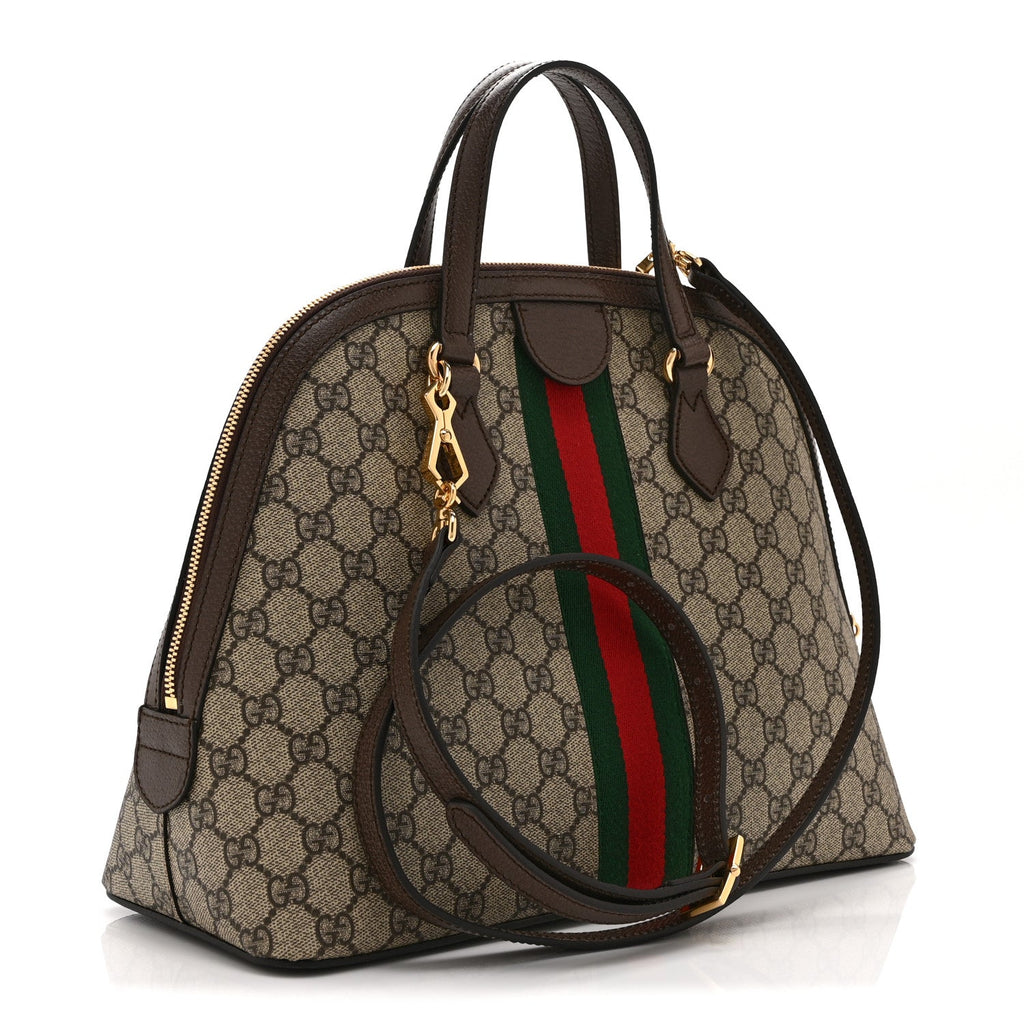 GG Supreme Monogram Web Medium Ophidia Top Handle Dome Bag Brown