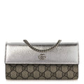 Metallic Calfskin GG Supreme Monogram Petite GG Marmont Wallet Chain Bag Silver Beige Ebony