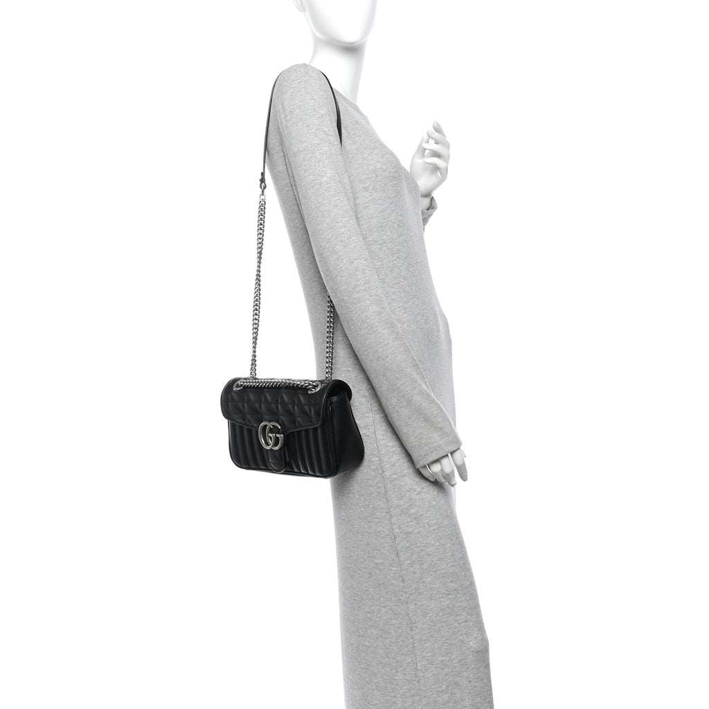 Calfskin Matelasse Aria Small GG Marmont Shoulder Bag Black
