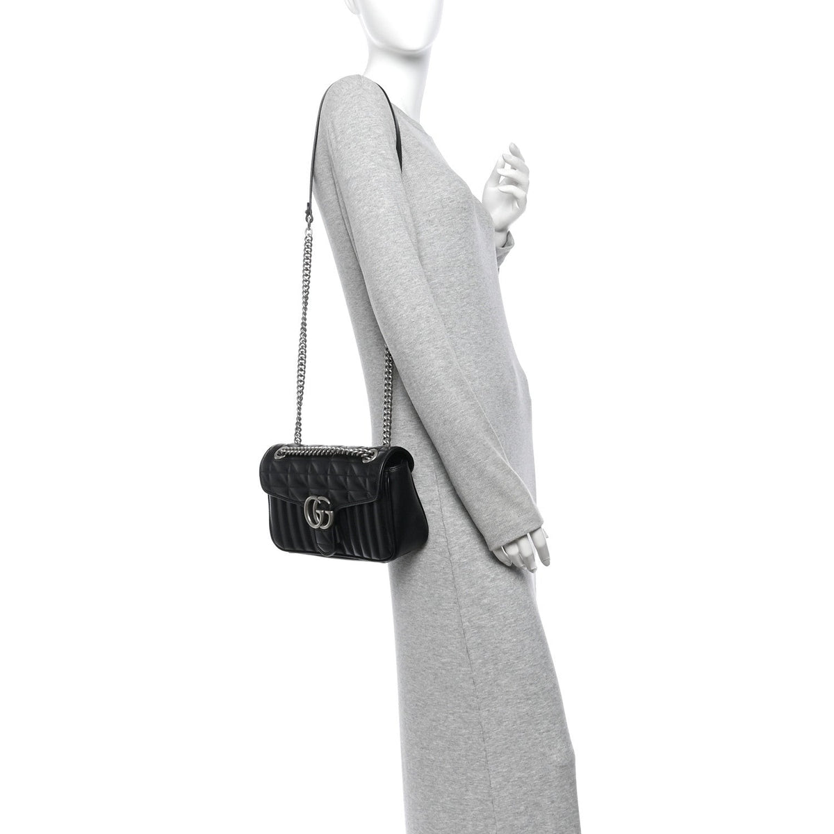 Calfskin Matelasse Aria Small GG Marmont Shoulder Bag Black