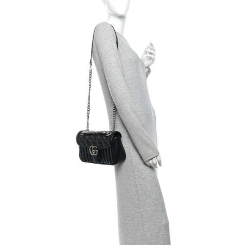 Calfskin Matelasse Aria Small GG Marmont Shoulder Bag Black