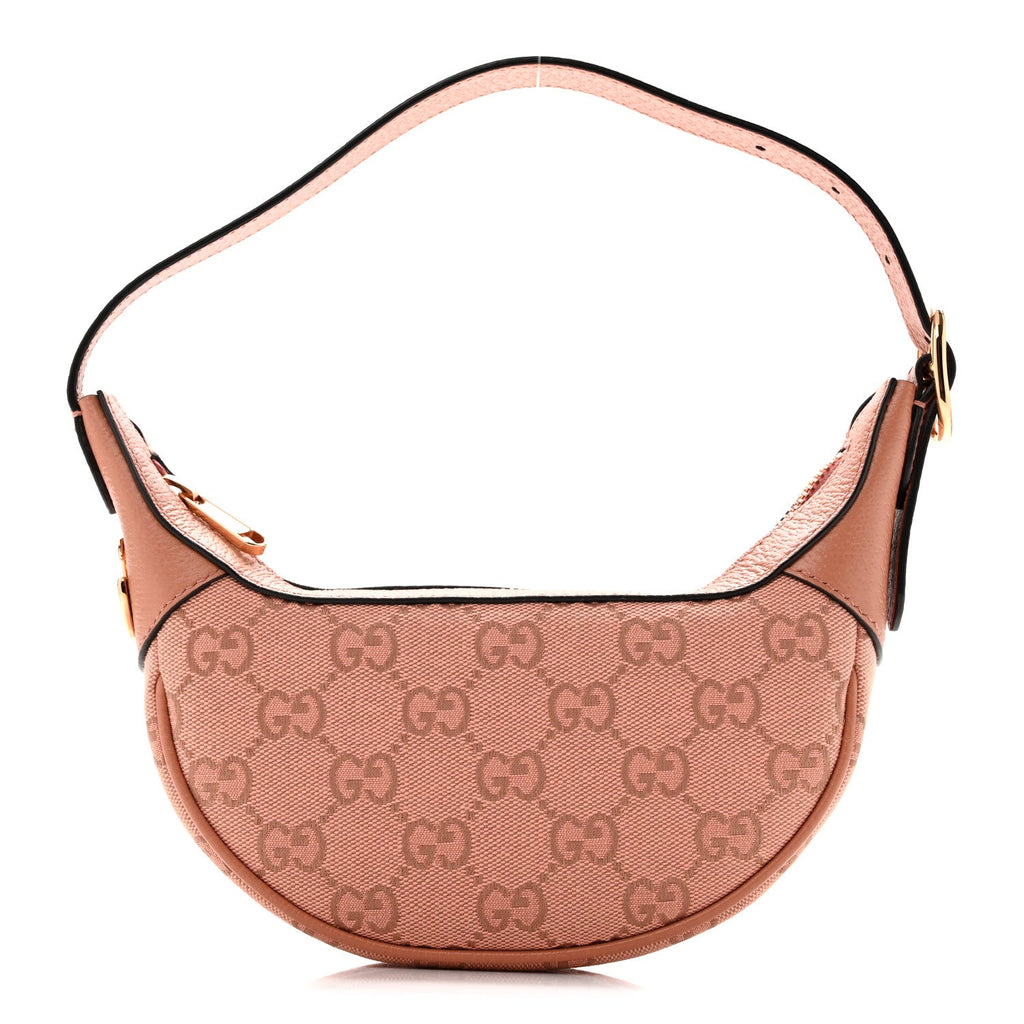GG Supreme Monogram Textured Calfskin Web Mini Ophidia Half Moon Hobo Rose Pink