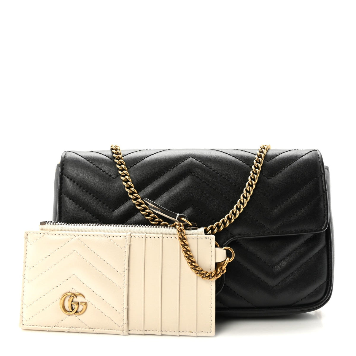Calfskin Matelasse Mini GG Marmont Shoulder Bag With Case Black White