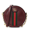 Soft Textured Calfskin Web Mini Ophidia Round Shoulder Bag Vintage Bordeaux