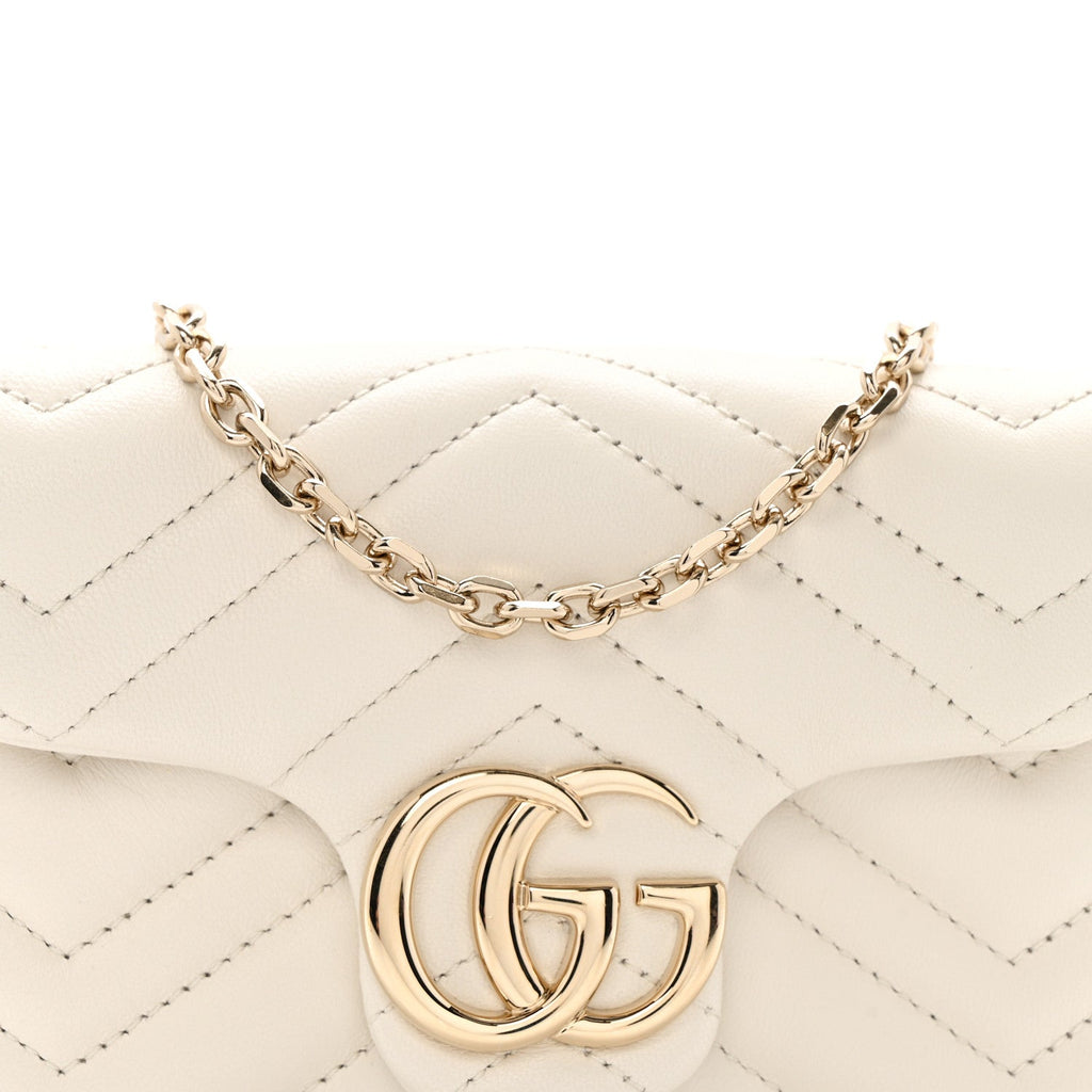 Lambskin Matelasse Mini GG Marmont Shoulder Bag White