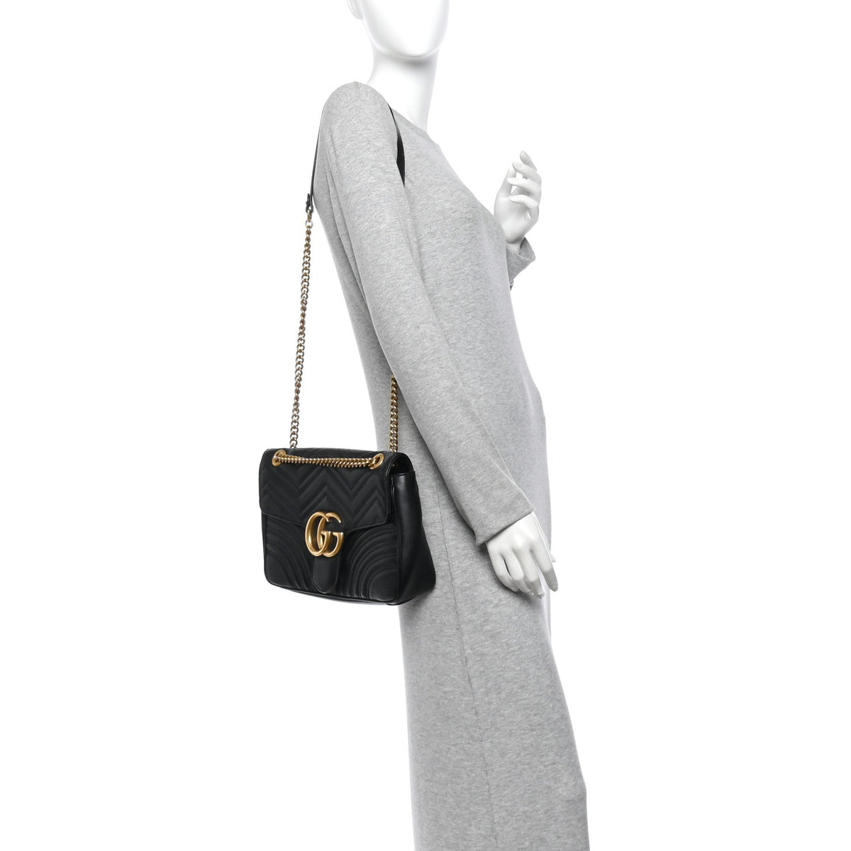 Calfskin Matelasse Medium GG Marmont Shoulder Bag Black