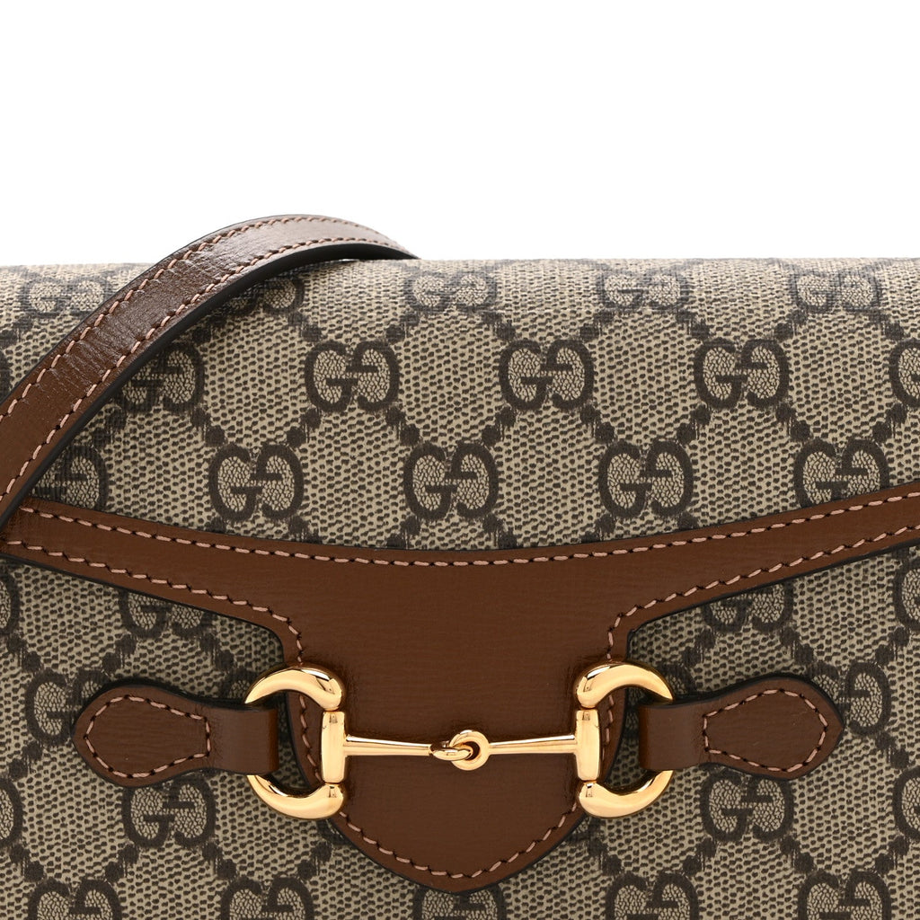 GG Supreme Monogram Mini Horsebit 1955 Shoulder Bag Beige Brown Sugar