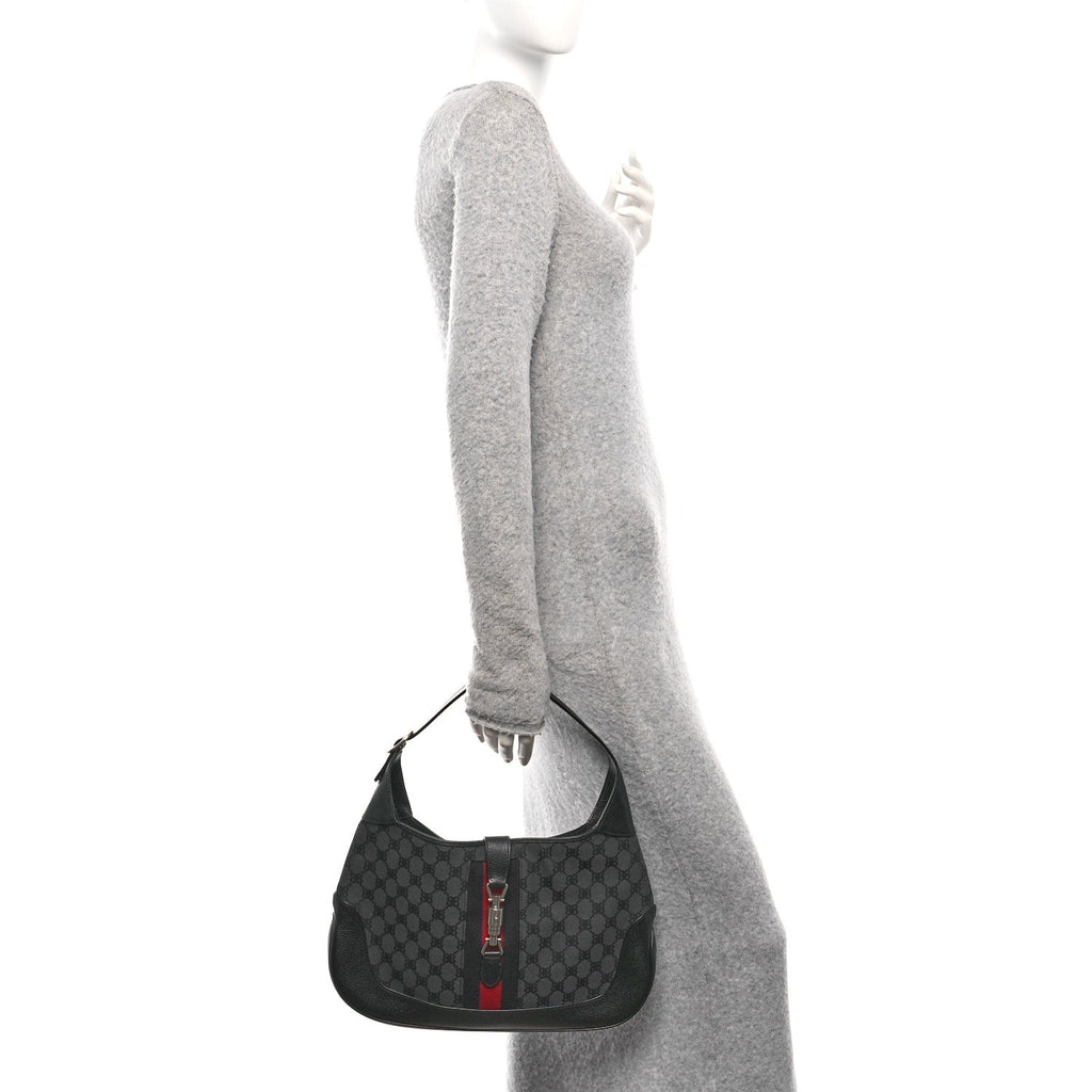 X BALENCIAGA Supreme Monogram Calfskin Web Medium Jackie 1961 Hobo Black