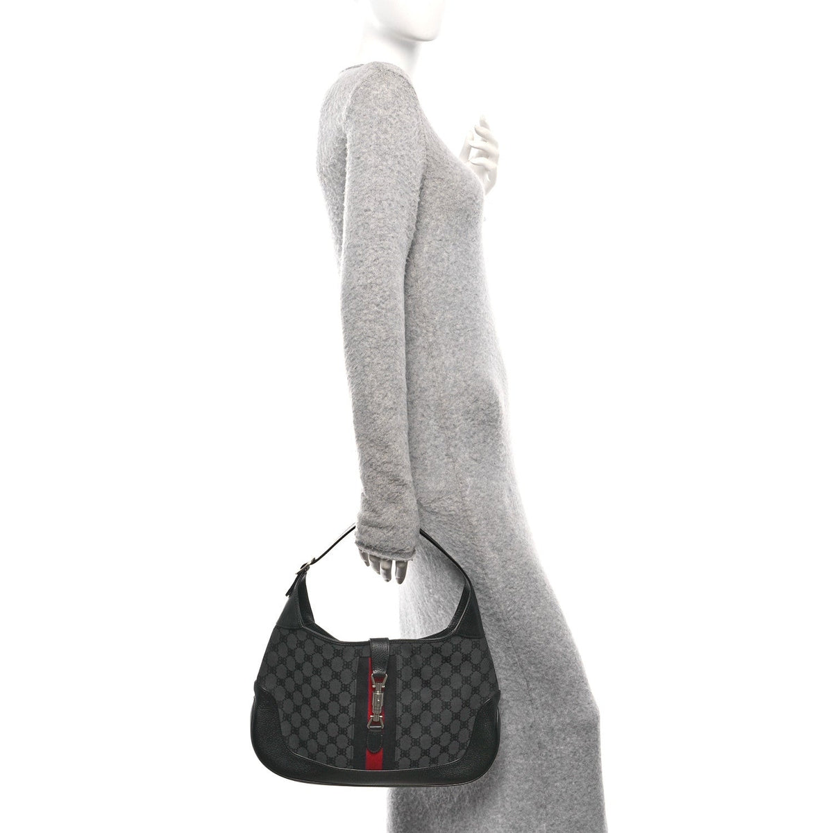 X BALENCIAGA Supreme Monogram Calfskin Web Medium Jackie 1961 Hobo Black