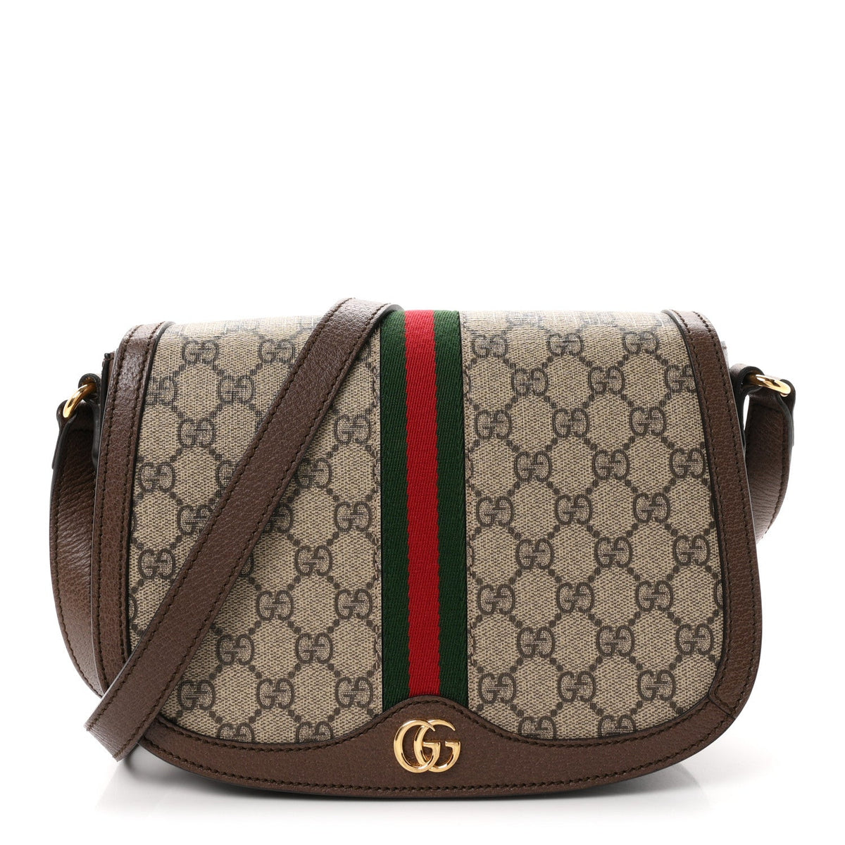 GG Supreme Monogram Web Small Ophidia Flap Messenger Bag Brown