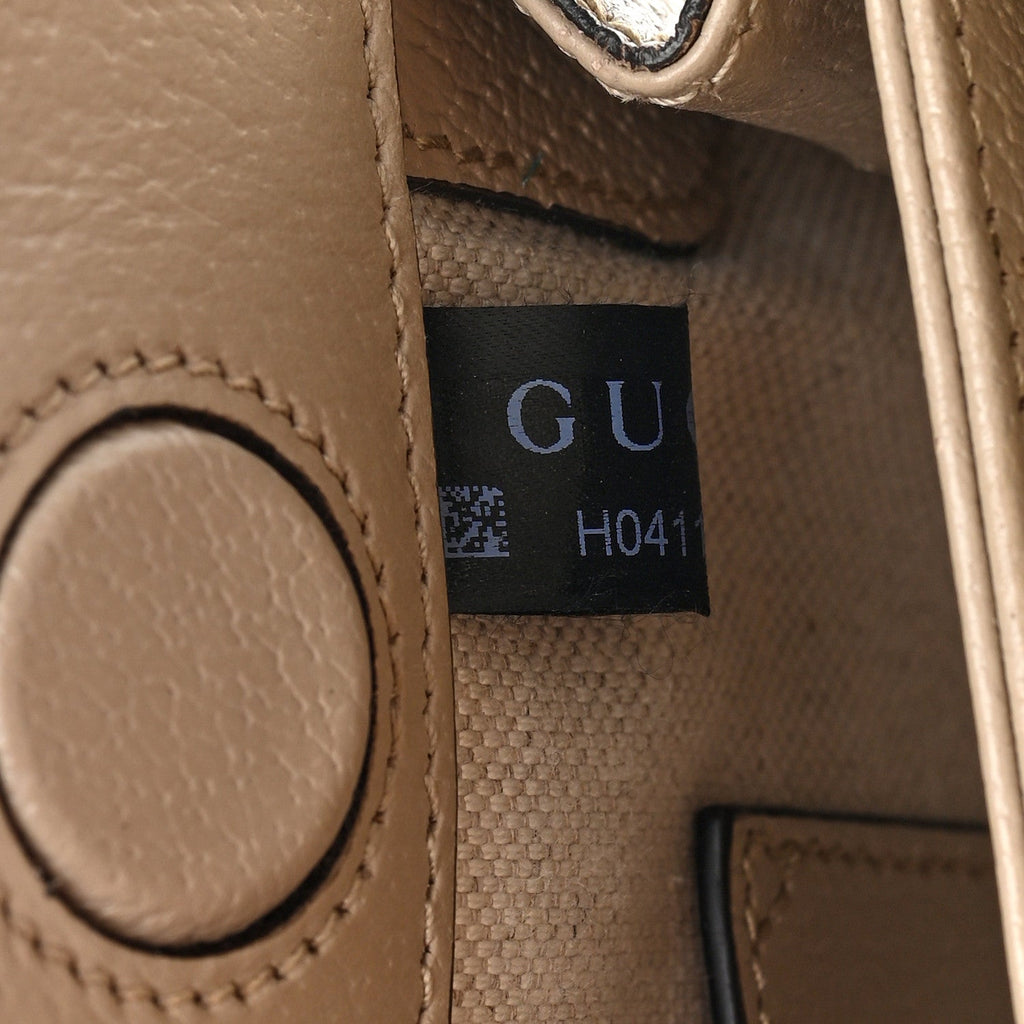 GG Supreme Monogram Textured Dollar Calfskin Web Small Ophidia Chain Shoulder Bag Beige Mystic White Oatmeal