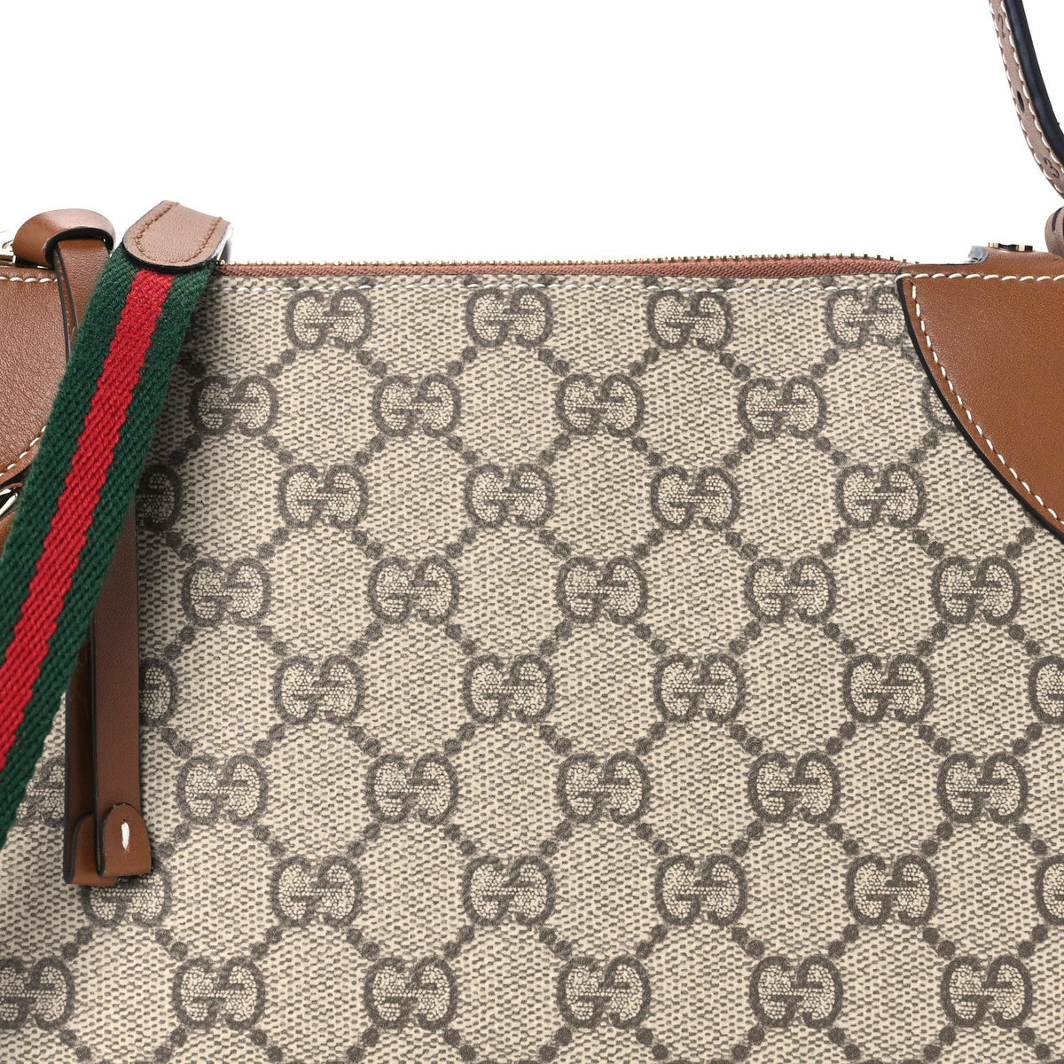 GG Supreme Monogram Textured Calfskin Small Emblem Shoulder Bag Beige Dark Brown