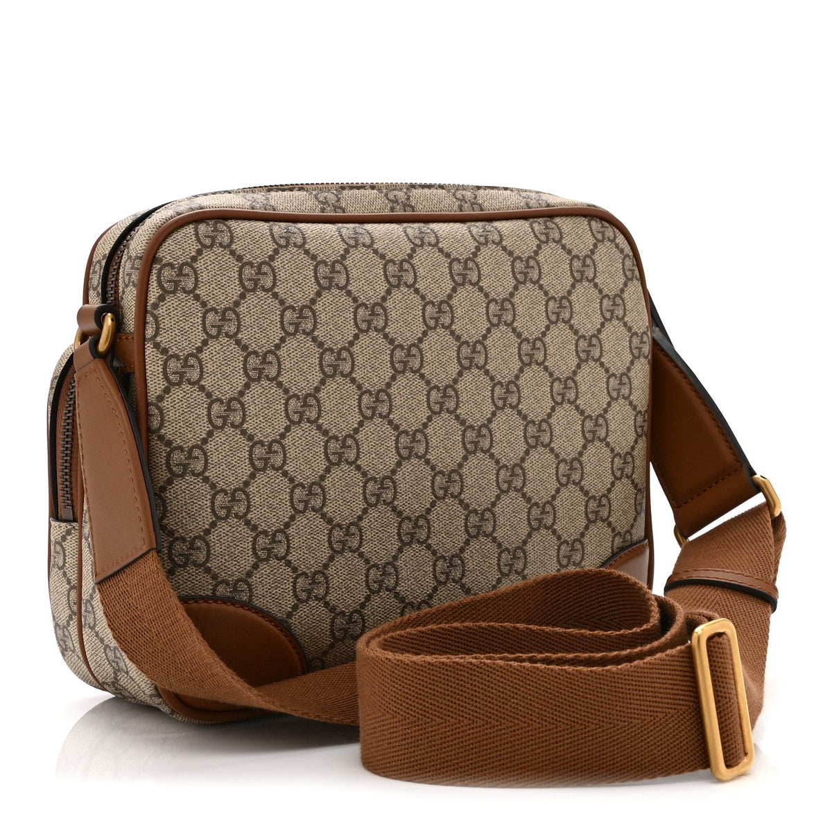 GG Supreme Monogram Textured Calfskin Emblem Medium Crossbody Beige Dark Brown