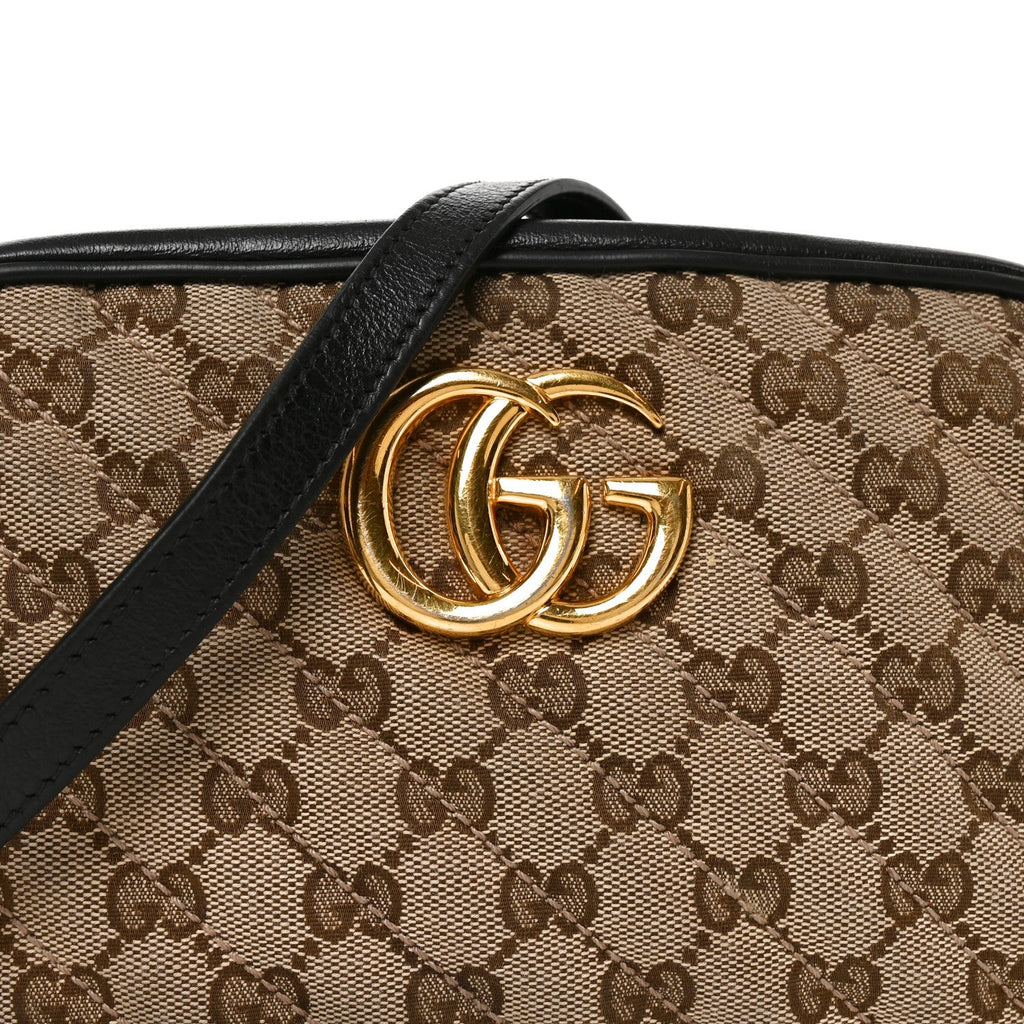 Monogram Matelasse Diagonal Small GG Marmont Chain Shoulder Bag Beige Black