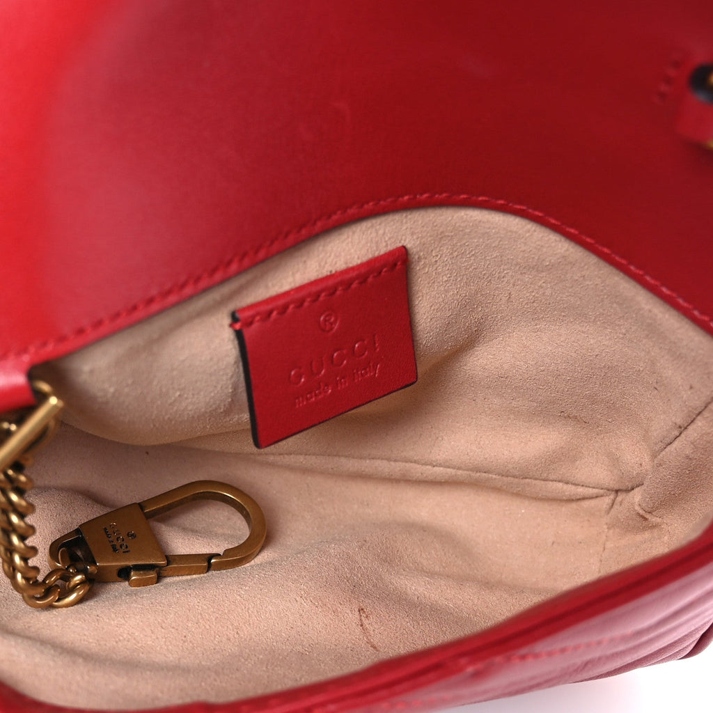 Calfskin Matelasse Super Mini GG Marmont Shoulder Bag Hibiscus Red