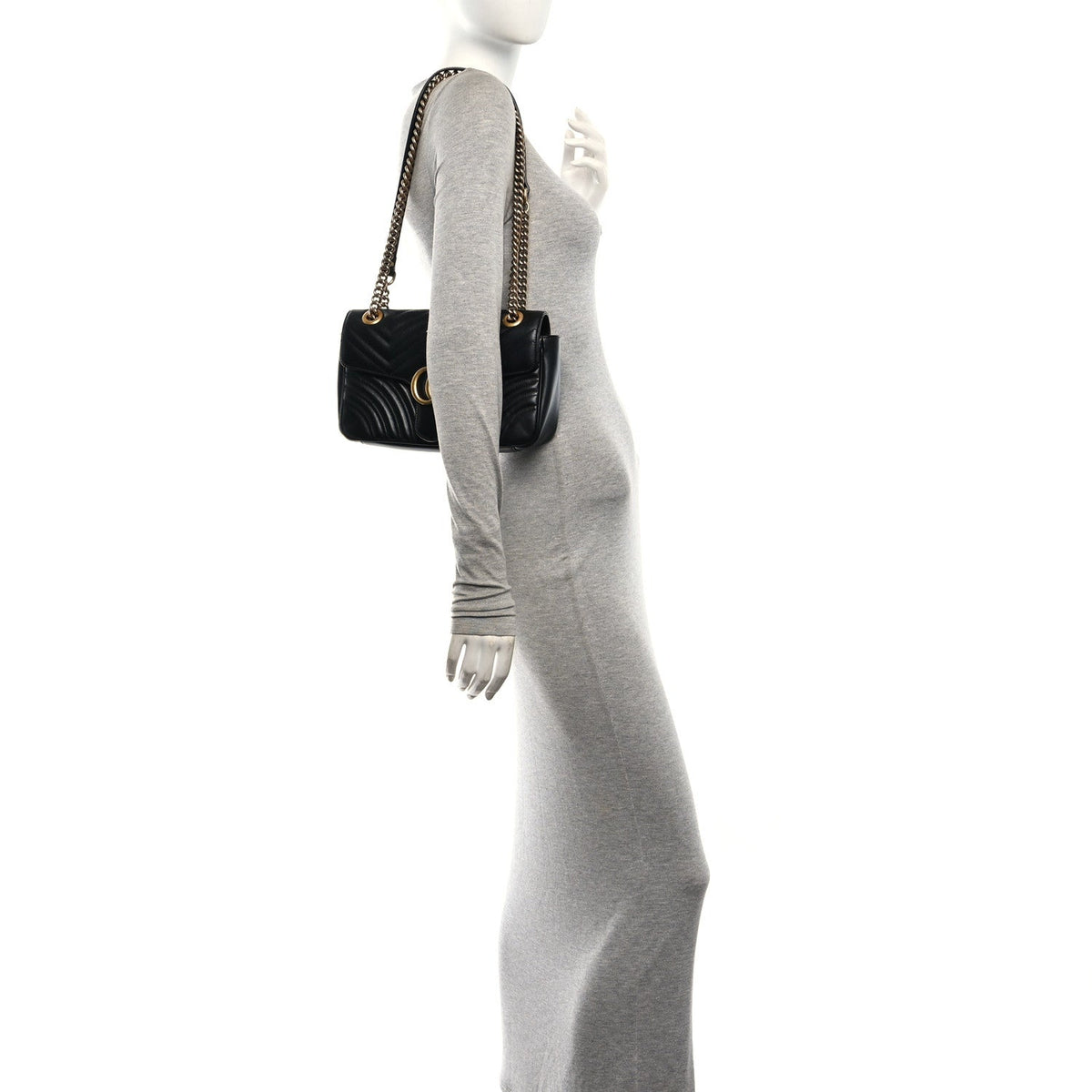 Calfskin Matelasse Small GG Marmont Shoulder Bag Black