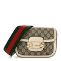 GG Supreme Monogram Web Mini Horsebit 1955 Shoulder Bag Beige Mystic White