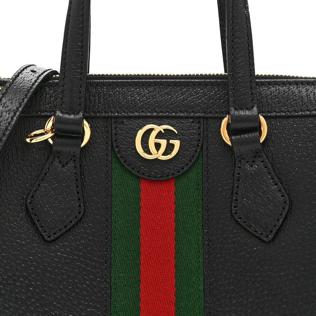 Textured Calfskin Web Small Ophidia Tote Bag Black