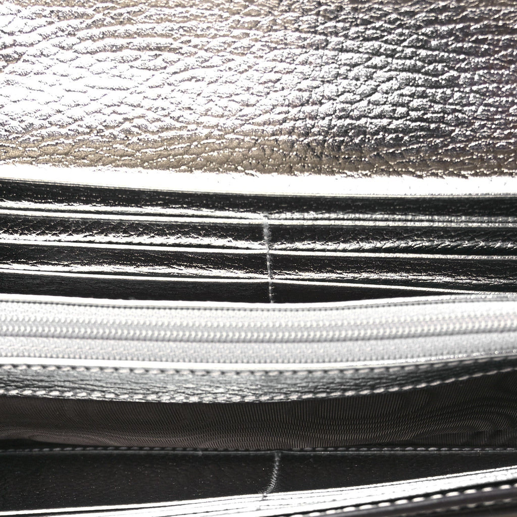 Metallic Calfskin GG Supreme Monogram Petite GG Marmont Wallet Chain Bag Silver Beige Ebony