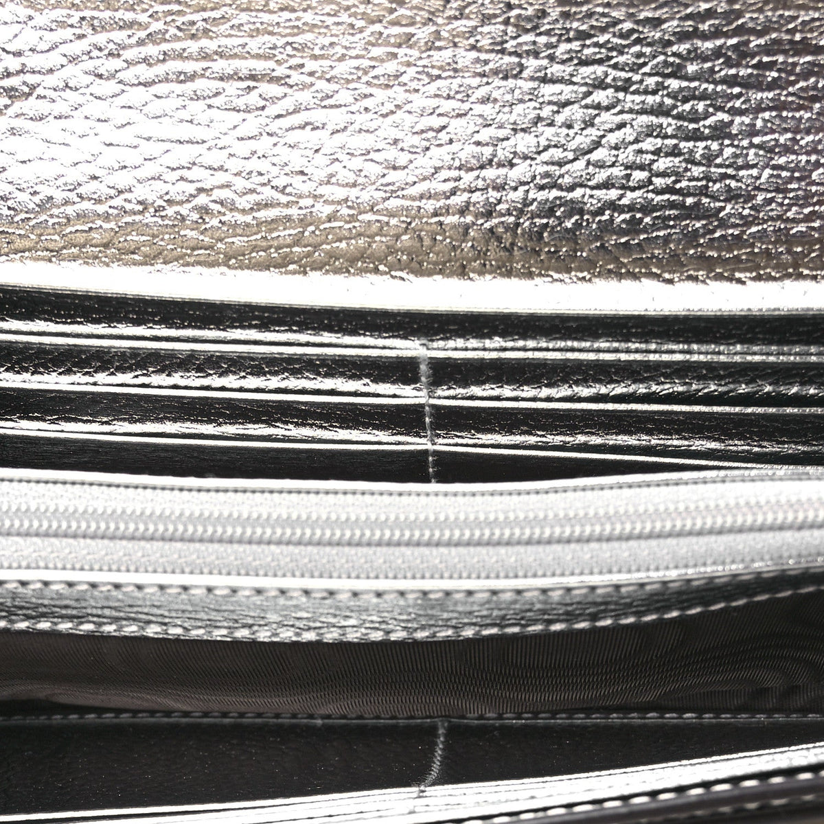 Metallic Calfskin GG Supreme Monogram Petite GG Marmont Wallet Chain Bag Silver Beige Ebony