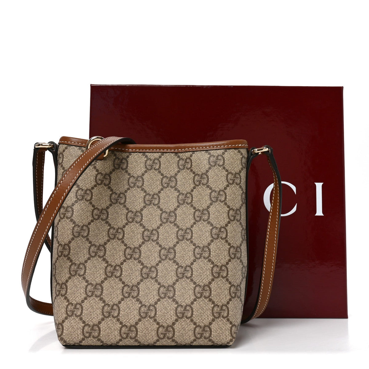 GG Supreme Monogram Emblem Nano Bucket Bag  Beige Dark Brown