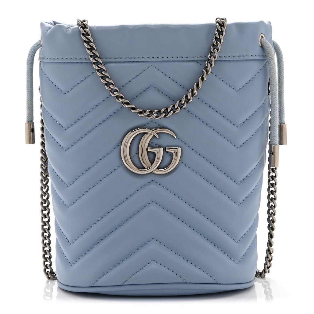 Calfskin Matelasse Mini GG Marmont 2.0 Bucket Bag Porcelain Light Blue