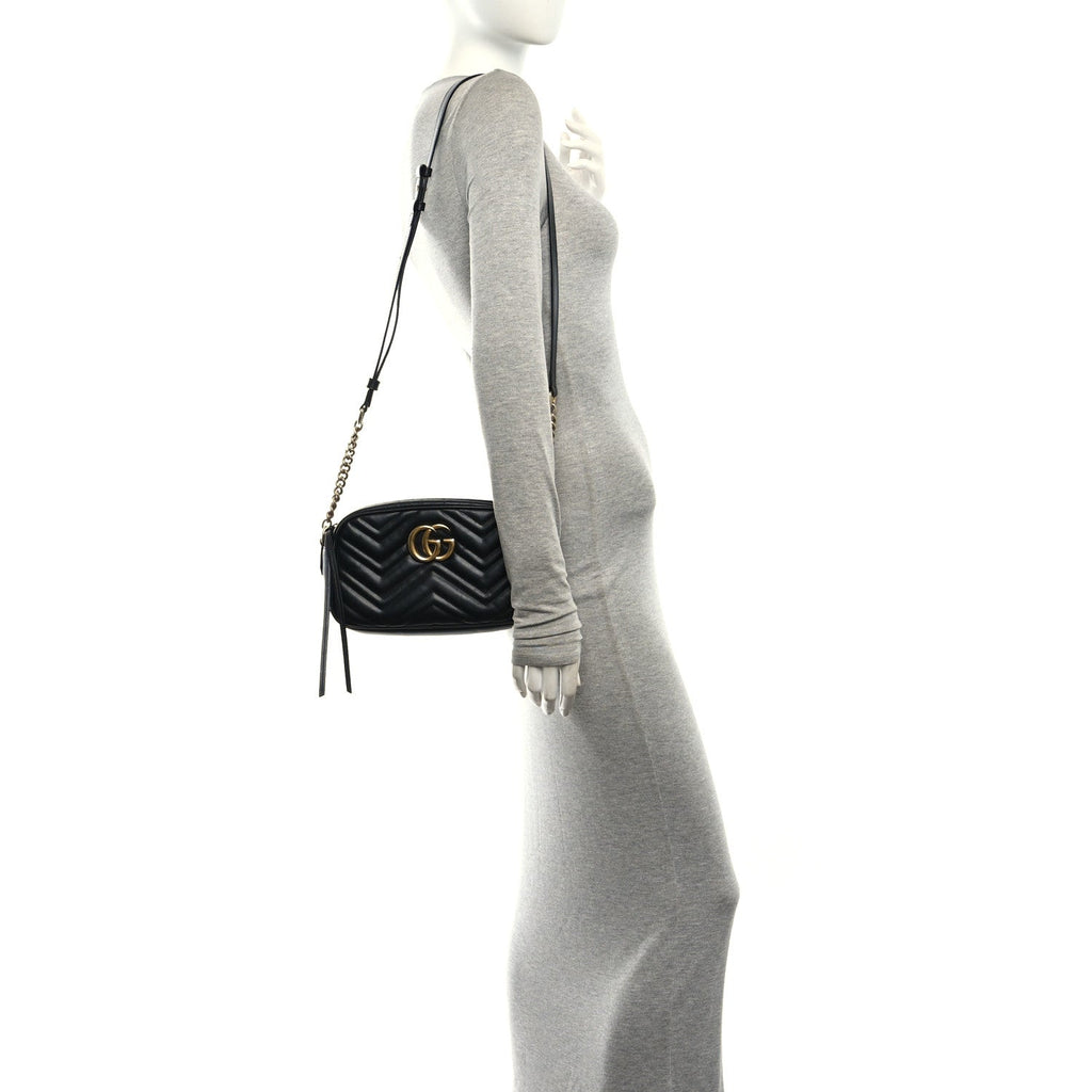 Calfskin Matelasse Small GG Marmont Chain Shoulder Bag Black