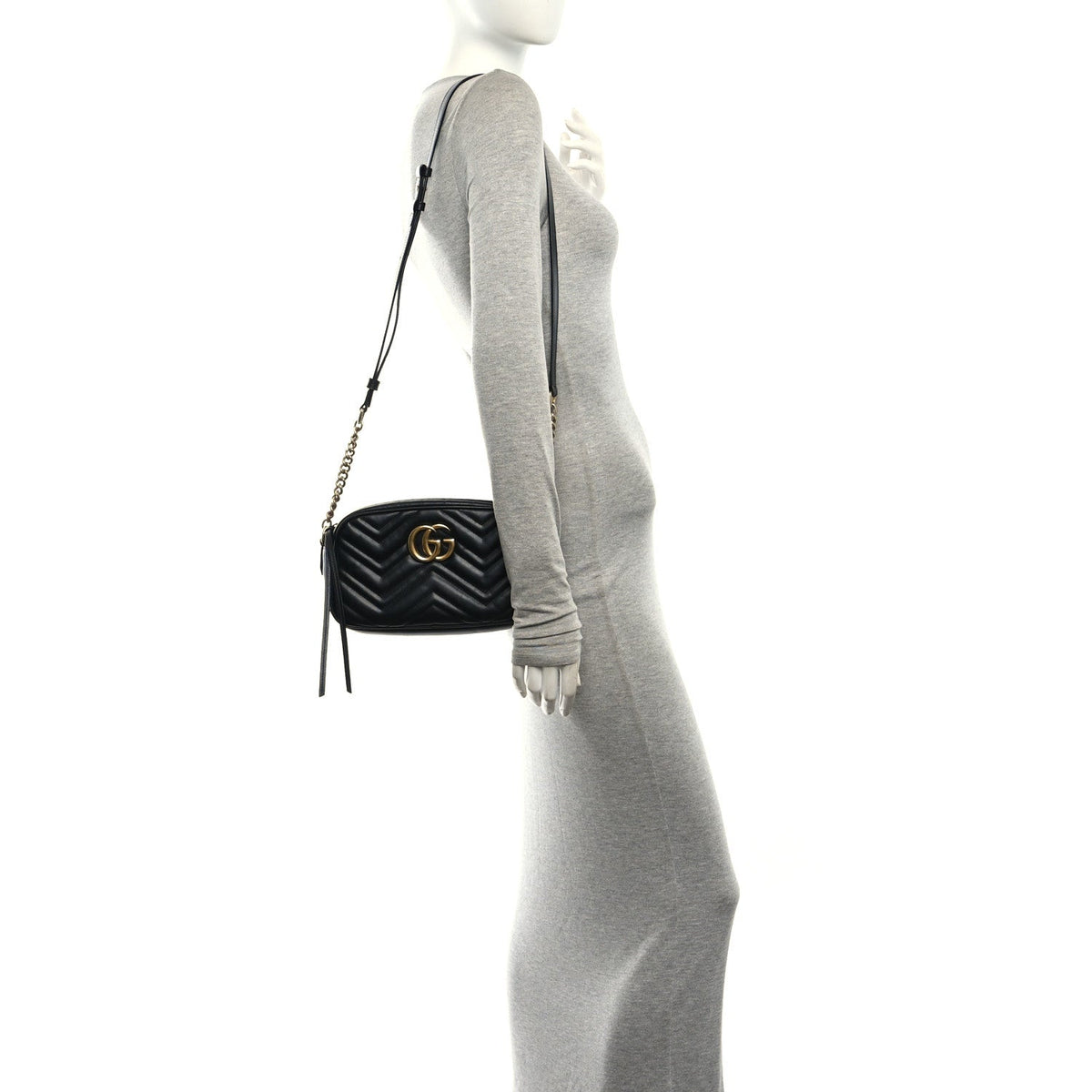 Calfskin Matelasse Small GG Marmont Chain Shoulder Bag Black