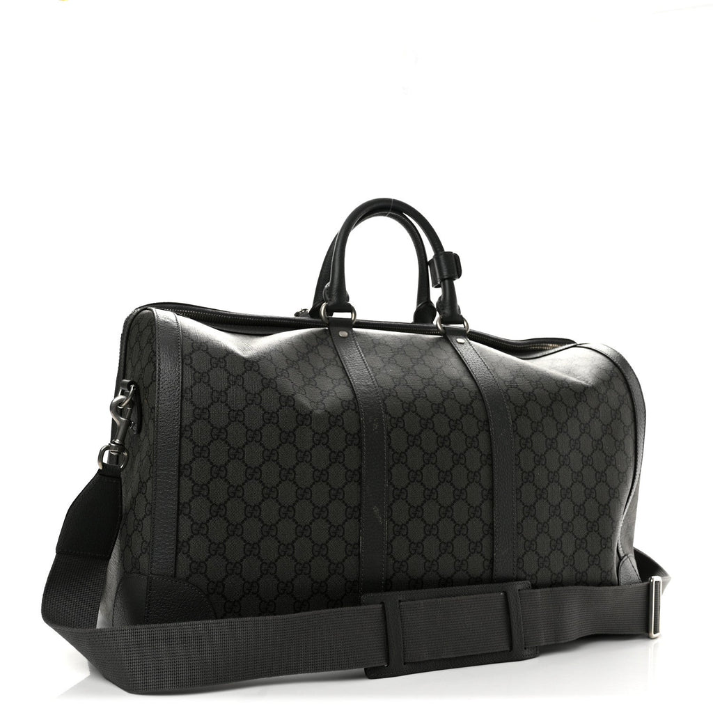 GG Supreme Monogram Textured Dollar Calfskin Large Savoy Duffle Bag Grey Black Graphite Grey