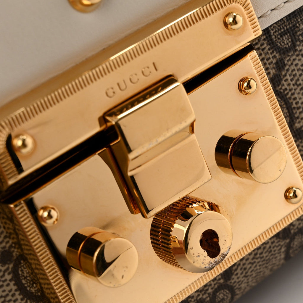 GG Supreme Monogram Studded Small Padlock Shoulder Bag White