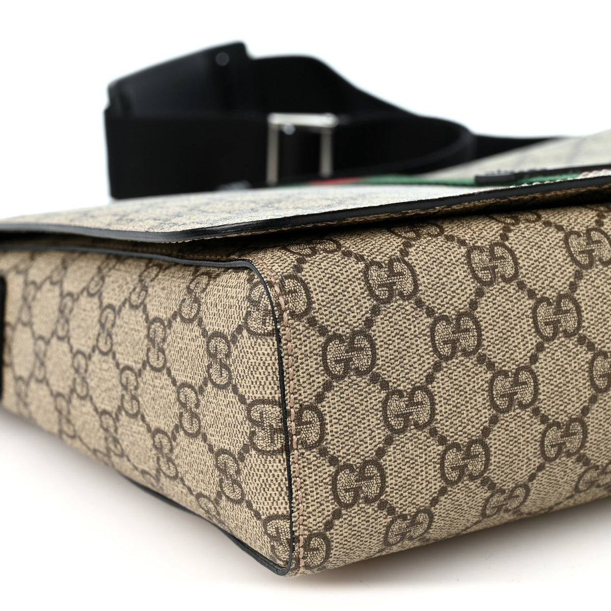 GG Supreme Monogram Web Flap Messenger Bag Black
