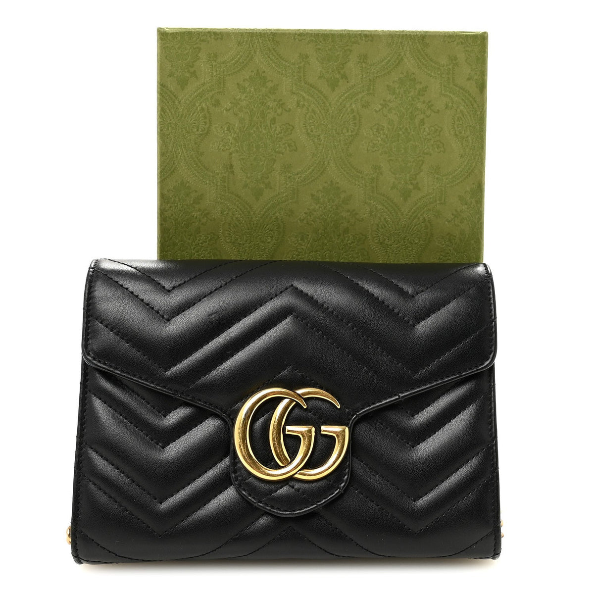 Calfskin Matelasse GG Marmont Chain Wallet Black