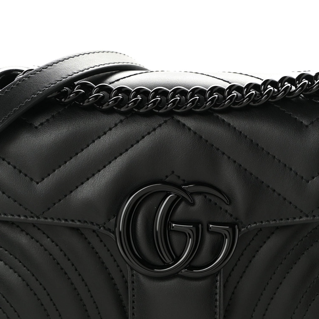 Calfskin Matelasse Monochrome Mini GG Marmont Shoulder Bag Black