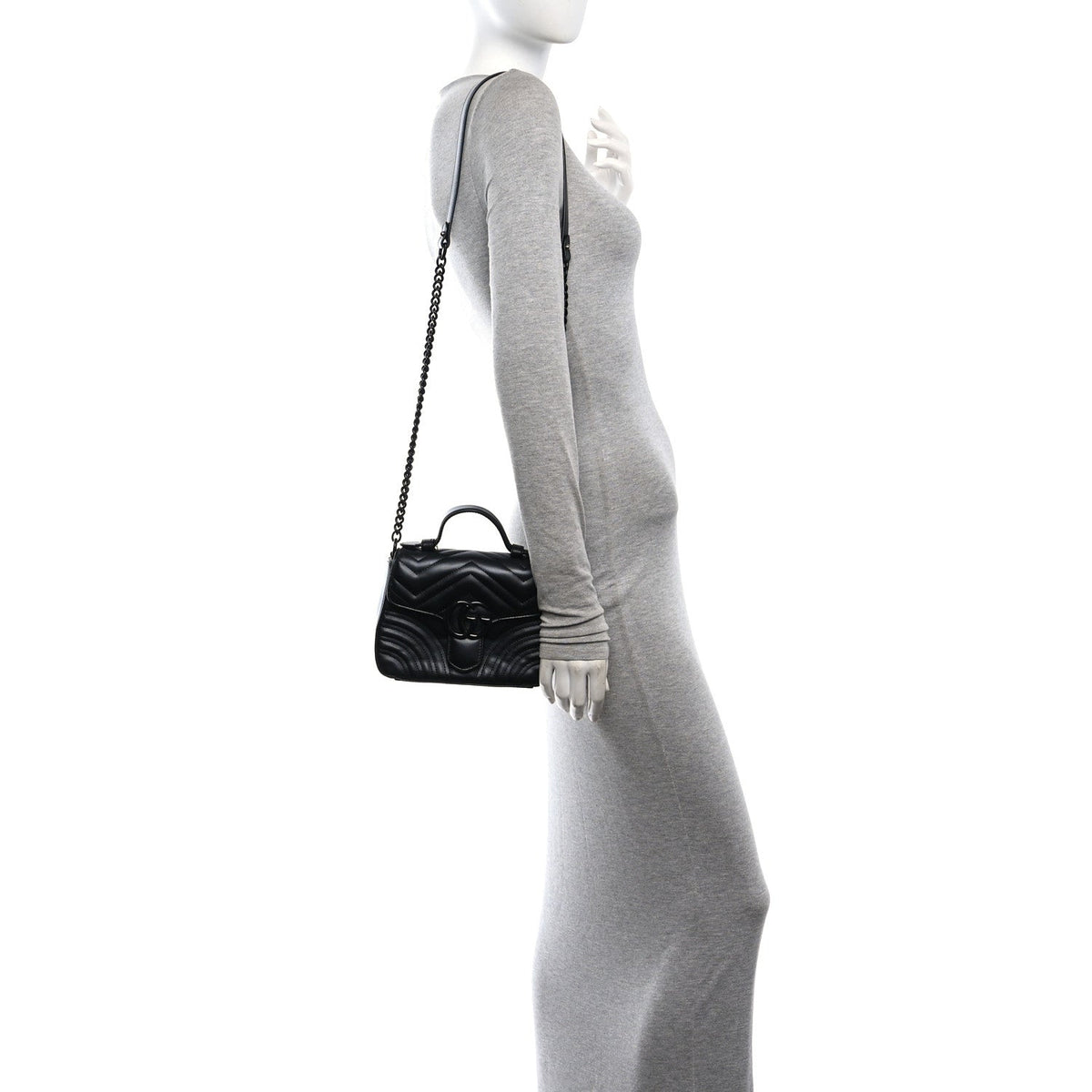 Calfskin Matelasse Monochrome GG Marmont Top Handle Shoulder Bag Black